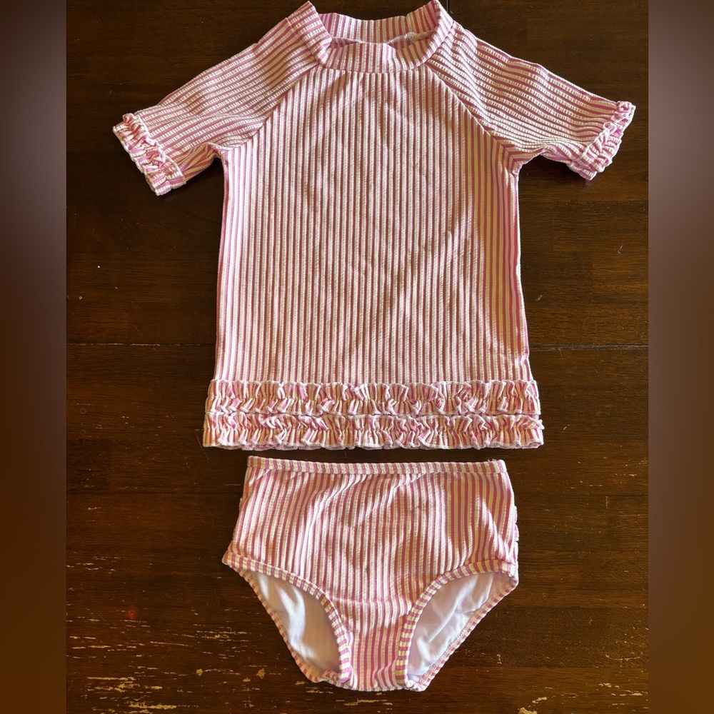 4T RuffleButts Pink Striped Swimsuit